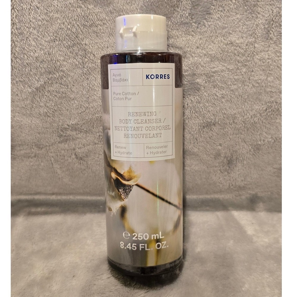 NEW Korres Renewing Body Cleanser Pure Cotton 250mL 8.45 Fl Oz Made in Greece